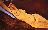 Amedeo Modigliani Famous Paintings - Reclining Nude with Blue Cushion